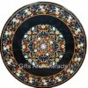 48 x 48 Inches Floral Pattern Inlay Work Dining Table Top Round Shape Black Marble Kitchen Table from Indian Cottage Art and Crafts