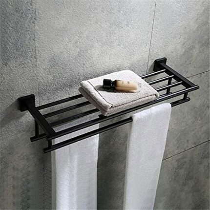 Black 60CM Stainless Steel Towel Rack,Wall Mounted Towel Shelf Bar,Rustproof Towel Rail,for Kitchen Bathrooms Lavatory Hardware Accessories