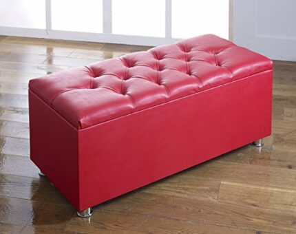 CROWN FAUX LEATHER DIAMANTE OTTOMAN TOY STORAGE BLANKET BOX (RED)