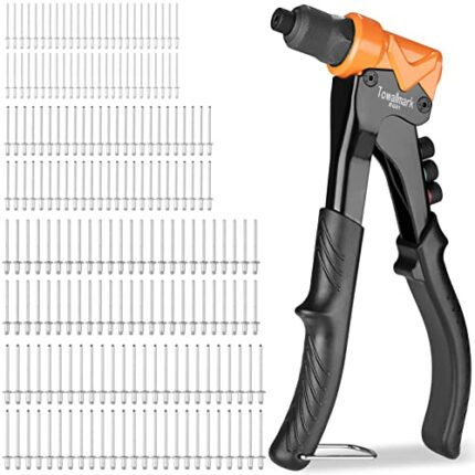 Rivet Gun, Towallmark Pop Rivet Gun Kit with 200pcs Rivets, 4-in-1 Heavy Duty River Gun Tool/Rivet Gun Kit, 3/32 inch, 1/8 inch, 5/32 inch, 3/16