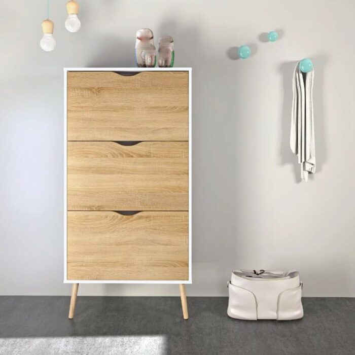 TJLSS 3-Drawer Shoe Accent Cabinet Oak Structure Shoe cabinet Home hallway shoe storage Shoe rack organizer