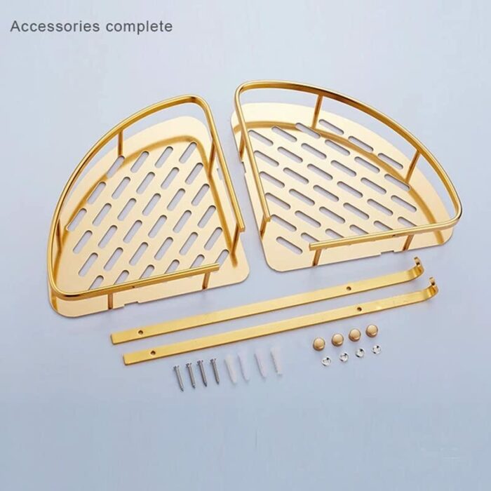JJZXD Bathroom Gold Shelf Shower Wall Mounted Corner Basket Shampoo Storage Wall Bathroom Shelf