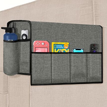 Naturoom Armrest Covers Couch Arm Cover Faux Linen Sofa Armrest Chair Protector Slipcover Recliner Armchair Caddy with 6 Pockets Bottle Holder fo