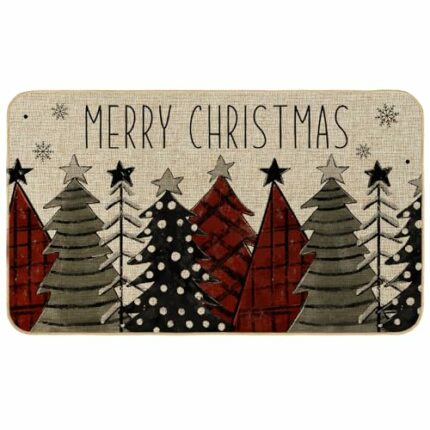 AnyDesign Merry Christmas Doormat Decorative Xmas Tree Theme Welcome Floor Mat Seasonal Winter Entrance Non-Slip Door Rug for Indoor Outdoor Bath