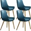 dining chair Kitchen Dining Room Furniture Chairs Kitchen Dining Chairs Set Of 4 With Artificial Leather Soft Seat And Golden Metal Legs For Livi
