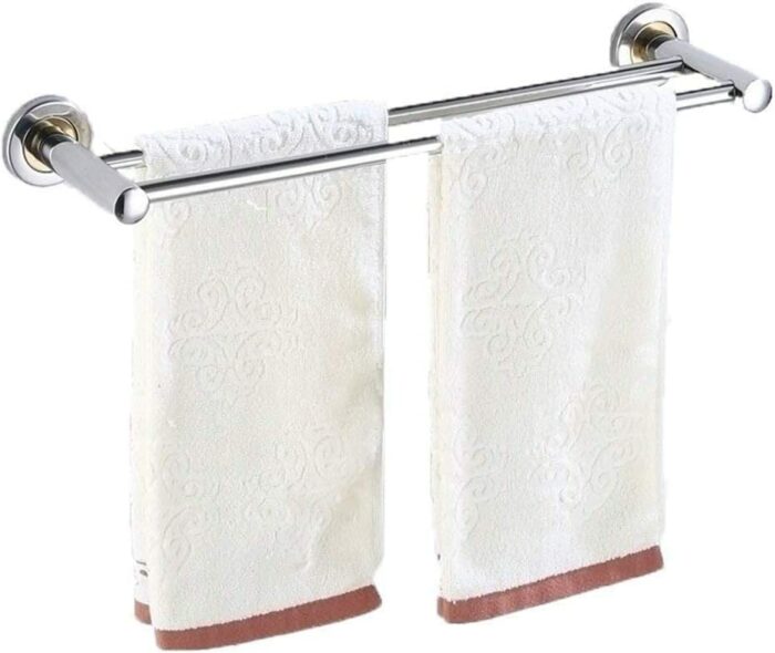 Bathroom Towel Bar Stainless Steel Double Wall Hanging Towel Rack Towel Hanging Towels Balcony Kitchen Bathroom Shelf Tower Hanger/50Cm