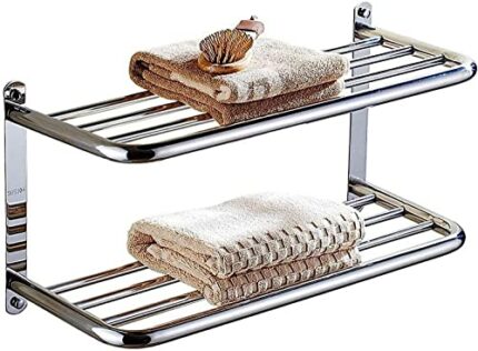 XHALERY Towel Shelf Towel Rack Bath 304 Stainless Steel Double Towel Shelves Holder 57CM Towel Row Wall Mounted Towel Rail Bar Hotel Rail Shelf S