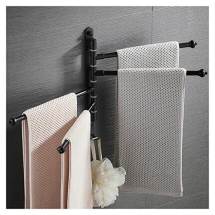 Towel Shelf,Wall Mounted Towel Rail,Towel Holder,Towel Rack,Swing Out Towel Bar Black Finish/Modern Racks for Bathroom or Kitchen, Metal Towel Ba