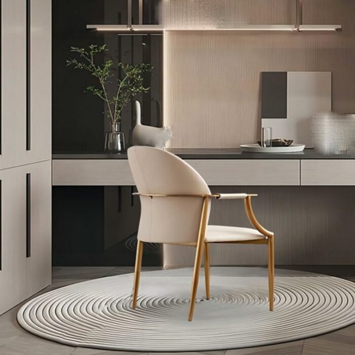 maozi Armrest Dining Chairs Metal Comfortable Backrest Upholstered Chair Kitchen Furniture
