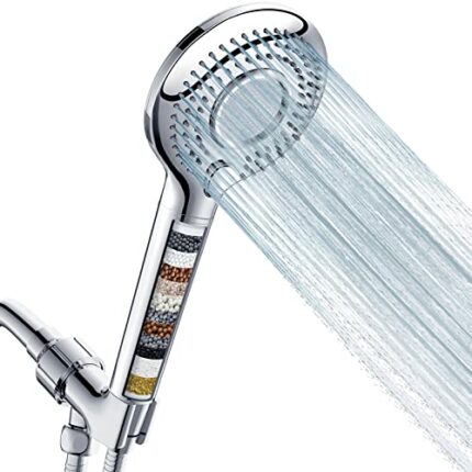 Handheld Shower Head with Filter, FEELSO High Pressure 3 Spray Mode Showerhead with 60" Hose, Bracket and 15 Stage Water Softener Filters for Har