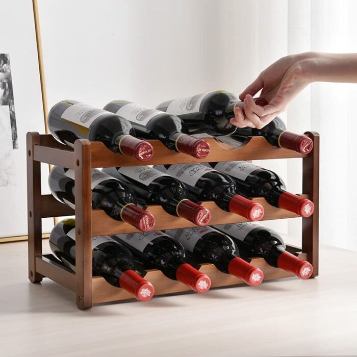 Felenny Wooden Rack 3 Tiers 12 Bottle Free Standing Storage Holder, Rack Cabinet Holder Display Shelf for Home Living Room, Pantry, Kitchen, Cabi