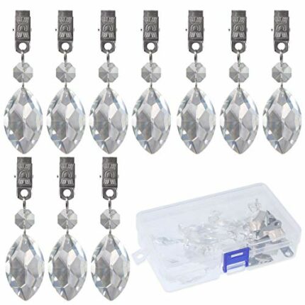 Swpeet 10Pcs Lute Tablecloth Weights with 10Pcs Metal Clip Kit, Crystal Glass Teardrop Prisms Pendant Tablecloth Weights for Picnic Tables Tablec