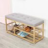 Upholstered Shoe Rack Bench Shoe Storage Bench Seat,Entry Furniture Shoe Organizer With Golden Shoe Shelf,Faux Leather,60X35X45Cm