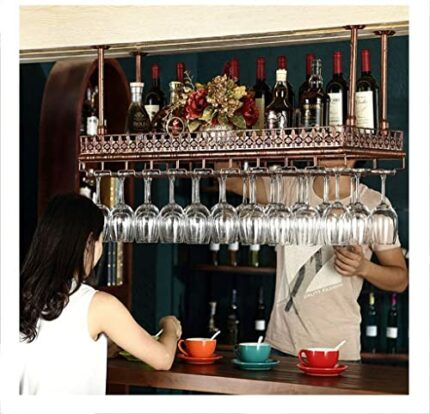 Wine racks Ceiling-Type Wine Holder Bottle Cafe Glass Racks Hanging Goblet Stemware Racks, Vintage Home Decor, Industrial Metal Iron