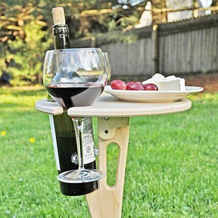 XIYINLI Portable Outdoor Folding Wooden Wine Table Wine Glass Holder for Beach Backyard Picnic Party