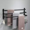 Towel Rail 3-Tier Bath Towel Rack with Hooks Aluminum Wall Mounted Towel Holder Black 30CM Punch-Free Towel Bar Rail for Kitchen Bathroom Toilet
