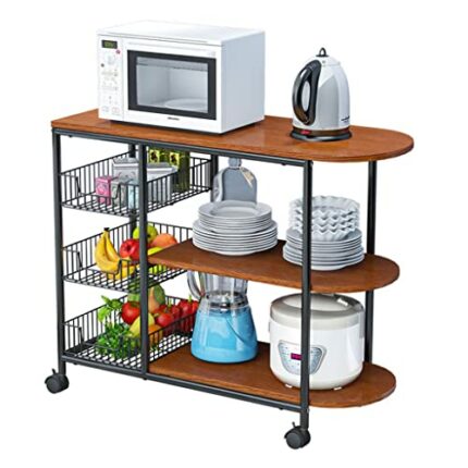 Storage Carts Kitchen furniture Multi-Layer Steel Frame Wood Partition Multifunction Organizer Cart With Wheels Kitchen trolley (Color : B, Size
