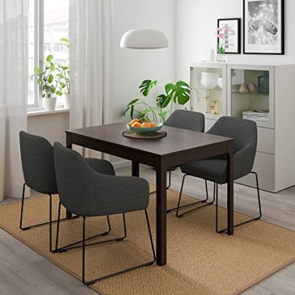 Ikea EKEDALEN/TOSSBERG table and 4 chairs, 120/180 cm, metal grey/dark brown