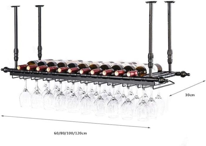 EMISOO Hanging wine bottle rack decoration,Wine rack wine glass rack, upside down home bar creative goblet rack (Color : Black, Size : 80 * 30cm)