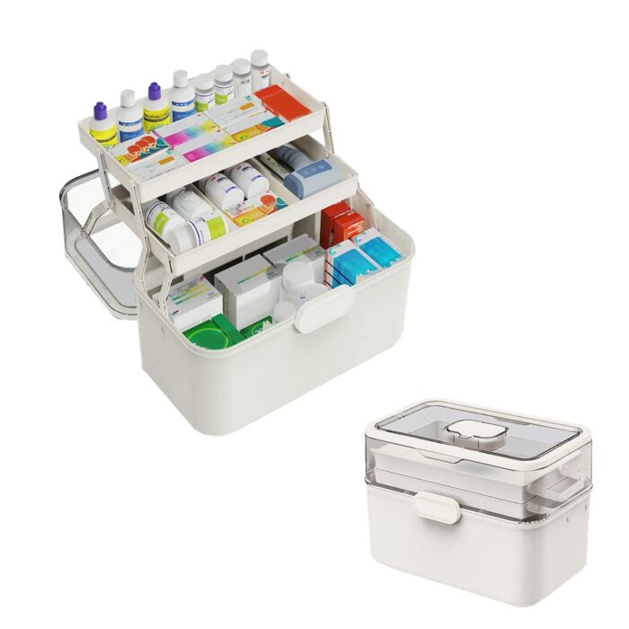 LIKEUDO Portable First Aid Medicine Storage Box 3 Layer Medicine Cabinet Organizer Household Medicine Storage Box Medication Organizer Case with