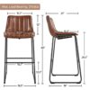 DINGZZ Faux Leather High Bar Stool with Backrest, Set of 2, Brown Bar Stools Set of 2 Chair Bar