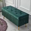 Velvet Storage Bench Rectangular Sofa Stool, Modern Tufted Button Storage Ottoman Benches, Upholstered Bench Seat with Gold Metal Legs, for Bedro
