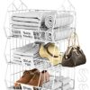 DECOHOME 3 Shelf Metal Hanging Shelves Organiser, Foldable Stackable Wardrobe Storage Shelves with 4 S-Hook, Wall Mounted Storage, Durable Storag