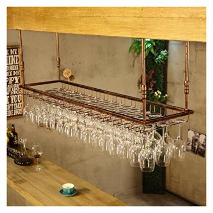 SUCHETA Hanging Wine Rack with Glass Holder and Shelf, Wine Lovers Bar Furniture& Wine Rack Ceiling Mounted Hanging Wine Bottle Holder Metal Gobl