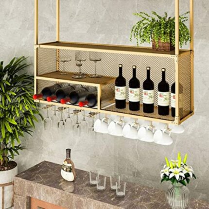 Qunine Wine Glass Hanging Rack, Wall Mounted Wine Rack,Bottle & Glass Holder,Clear Storage Store Red, White, Champagne, Floating Wine Shelf and G