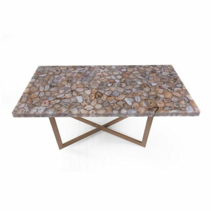 Gifts And Artefacts 24 x 48 Inches Light Gray Agate Stone Resin Art Kitchen Table Marble Rectangle Dining Table Top for Home Furniture Decor