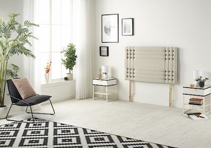 Somnior Beds Bed Centre Flexby Diamante Small Single 82cm Tweed Natural Headboard With Wooden Struts