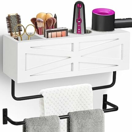 Rustic Towel Rack for Bathroom with 2 Steel Cup(White)