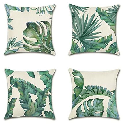 Artscope Set of 4 Decorative Cushion Covers 45x45cm, Tropical Plants Waterproof Throw Pillow Covers, Perfect to Outdoor Patio Garden Bench Living