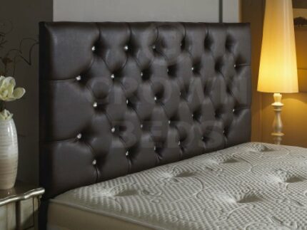 DIAMANTE FAUX LEATHER HEADBOARD (BROWN, 3FT)
