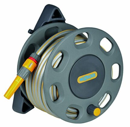 HOZELOCK - Wall-Mounted 30m Hose Reel with 15m Hose : Easy-to-install Wall-mounted Hose Reel with Handle, Complete with Hose Guide, Nozzle, Fitti