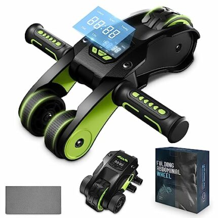 Ab Roller Wheel,Abdominal Roller Machine with Smart LCD Display,Foldable Ab Wheel for Core Strength Training,Steel Ab Workout Equipment with Rubb