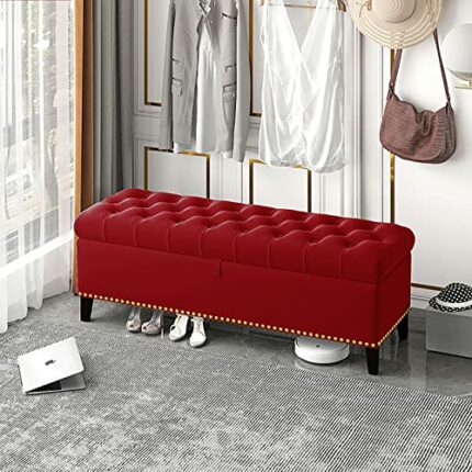 Velvet Storage Bench,Luxurious Storage Bench End of Bed Bench,Buttons Upholstered Bench with Storage,Modern Storage Benches Bedroom Bench Storage