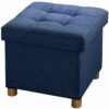 BRIAN & DANY Folding Ottoman Storage Box with Wood Legs, Linen Foot Stool, pouffe footstool with Highly Elastic Sponge Filling, Gray, 38 x 38 x 3