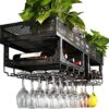 Wine Racks Wall Mount, Ceiling Mounted Hanging Wine Bottle Holder Metal Iron Black Wine Glass Rack Goblet Stemware Racks - 100cm/40inch