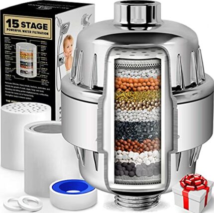 AquaHomeGroup 15 Stage Shower Filter with Vitamin C for Hard Water - High Output Shower Water Filter to Remove Chlorine and Fluoride - 2 Cartridg