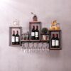 EYLINK Vintage Wall Hanging Wine Rack with Glass Holder and Bottle Shelf, Industrial Wall Mounted Wine Glass Rack, Stemware Goblet Holder Upside