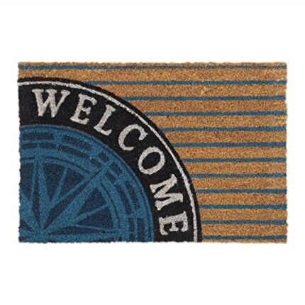 Relaxdays Nautical Maritime Doormat Coir, 40 x 60 cm, Door Mat Inside & Outside, Non-Slip, Rectangular, Natural/Blue