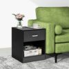 CASART Bedside Table, Wooden Nightstand Sofa Side Tables with Drawer, Home Office Narrow Accent Table for Living Room Bedroom Study (1, Black)