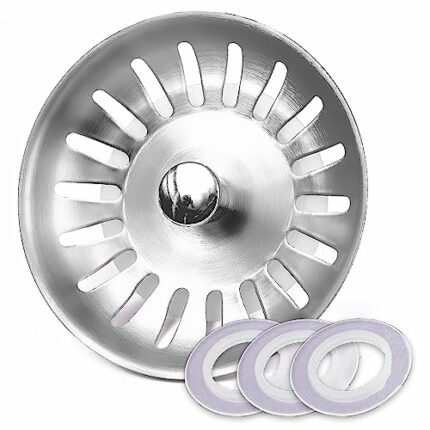 ARCOOZE Kitchen Sink Plug and Strainer- Stainless Steel 304 Kitchen Sink Plug Replacement with 3 Additional Silicon Seals, Sink Drainer Plug Diam