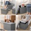 Venga amigos Folding Ottoman Storage Box,Linen Fabric Footstool with Lids,Cube Small Seat Ideal for Toy Box,Bed End,Shoe Bench,Hallway,Seating 30