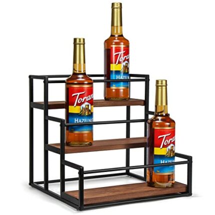 THYGIFTREE Coffee Syrup Rack Organizer Syrup Bottle Holder Stand for Coffee Bar 3-Tier 12 Bottles Storage Shelves for Syrup, Wine, Dressing for K