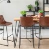 DINGZZ Faux Leather High Bar Stool with Backrest, Set of 2, Brown Bar Stools Set of 2 Chair Bar