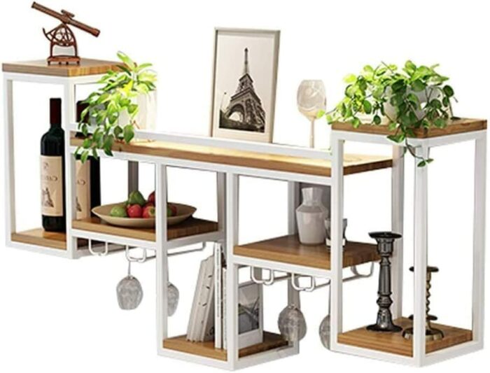 Kitchen Bar Unit Floating Shelves Wine Racks Wall Holder, Wine Bottle and Glass Holder, Wall Shelf Storage Rack, Wall-Mounted Wine Goblet Stemwar