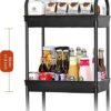 3-Tier Plastic Rolling Utility Cart with Handle, WASJOYE Multi-Functional Storage Trolley for Office, Bathroom, Nursery, School Supplies, Narrow
