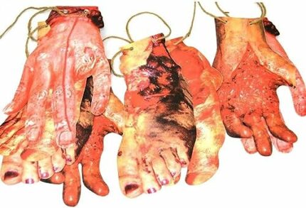 8Pcs Scary Halloween Body Parts Decoration Garland Door Room Bloody Party Banner Limbs - Arms and Feet Hanging with Blood